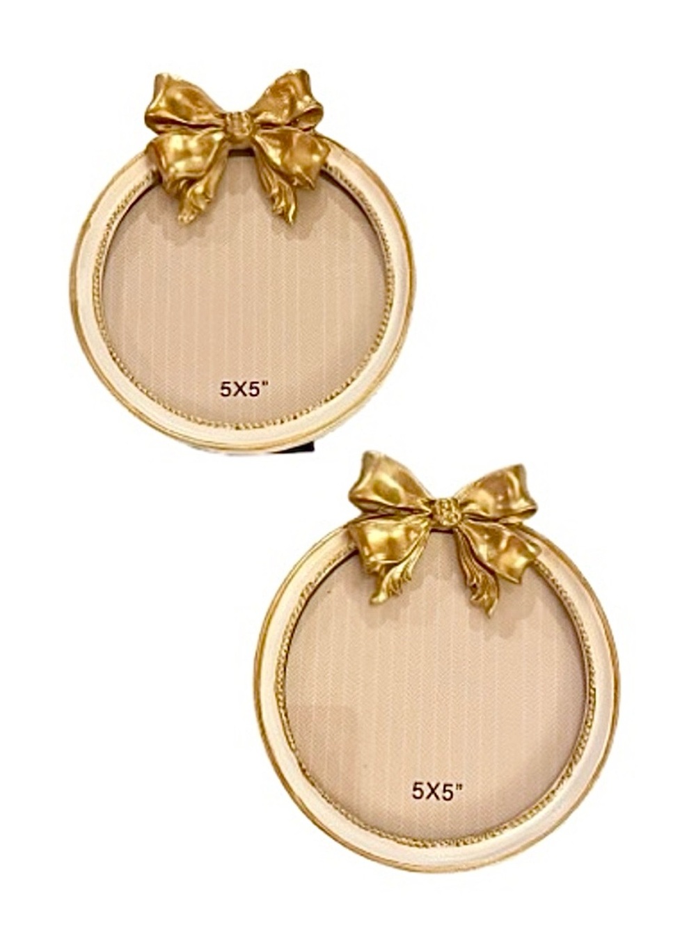 🆕-Set of 2 Gold Bow Round 5x5 Photo Frames